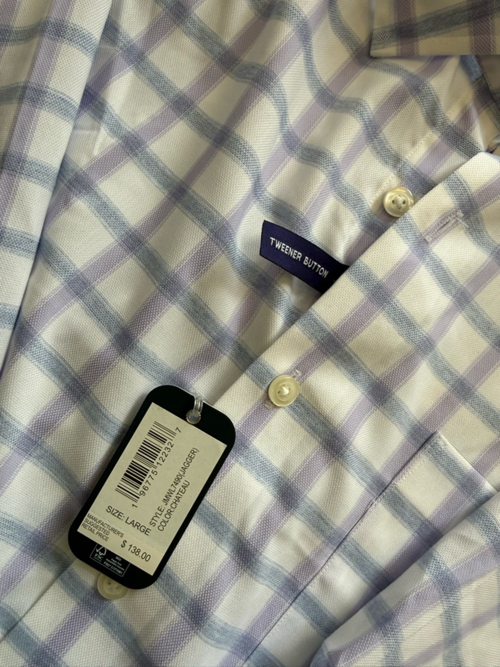 Johnnie-O Men’s White & Light Purple Check Shirt - Large